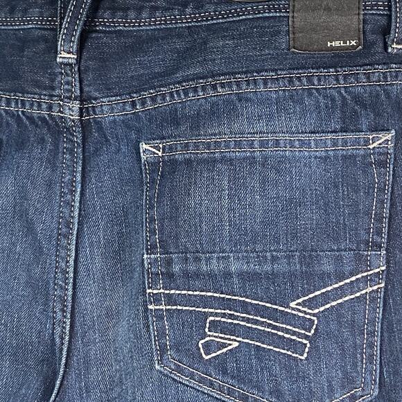 Helix Jeans Mens 34X32 (34x31) Slim Dark Denim Boot Embroidered Pockets Grunge - Picture 3 of 7